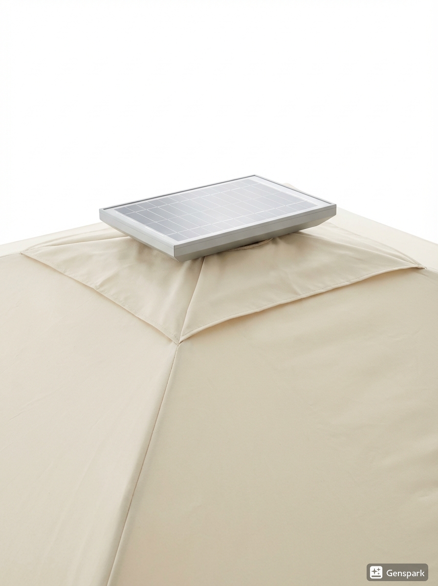 Detalle panel solar integrado en sombrilla